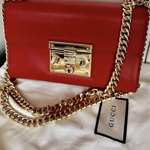 Gucci Padlock leather shoulder bag, red