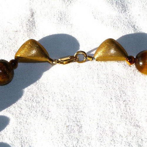 Gold Tiger Eye Necklace 14K 585 New with Safety Clasp
