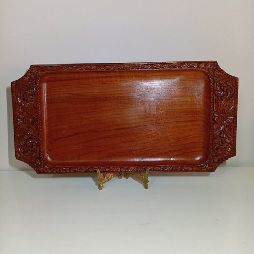 Vintage carved wooden tray Boho style