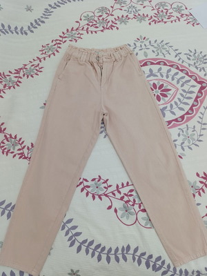 Stradivarius ψηλόμεσο παντελόνι mom fit με λάστιχο, απαλό ροζ, σαν καινούργιο