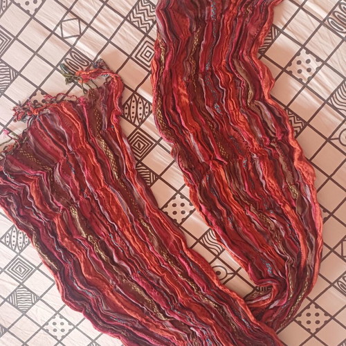 Boho women's scarf with pleated texture and embroidery