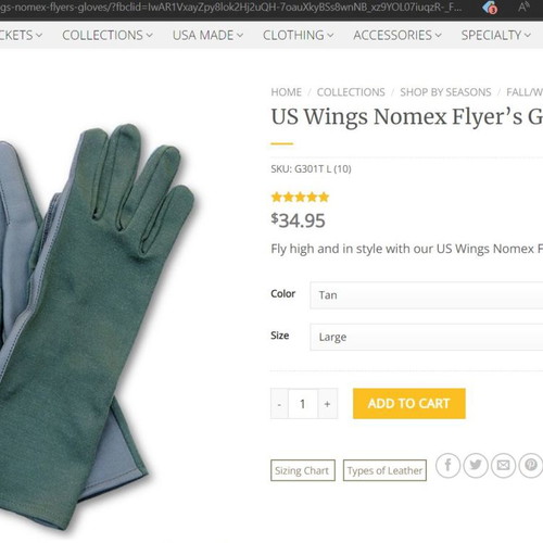 US Wings Nomex flyer's gloves new, size XL