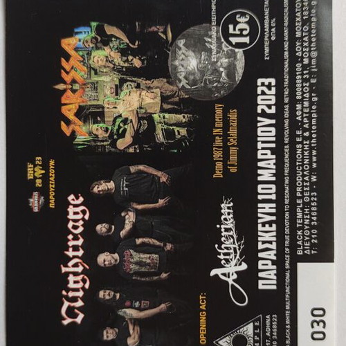 Nightrage+Sarissa concert ticket like new, 10/3/2023