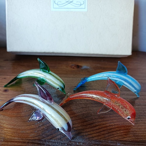 Vintage Murano collectible dolphins hand-painted, new