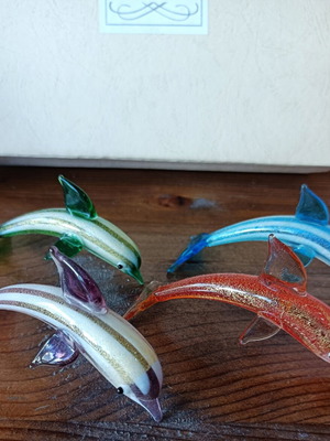 Vintage Murano collectible dolphins hand-painted, new