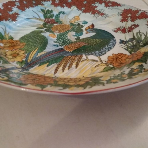 Vintage porcelain decorative plate with easel, oriental style