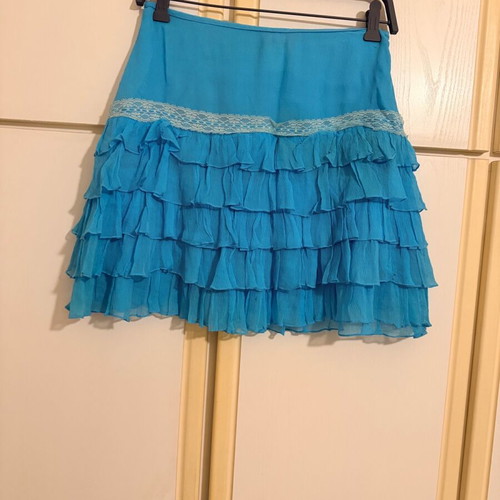 Vintage silk skirt Blugirl used, turquoise, Italian size 40