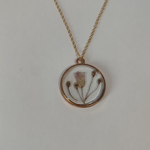 Handmade Necklace with Dried Flowers in Gold Stainless Steel