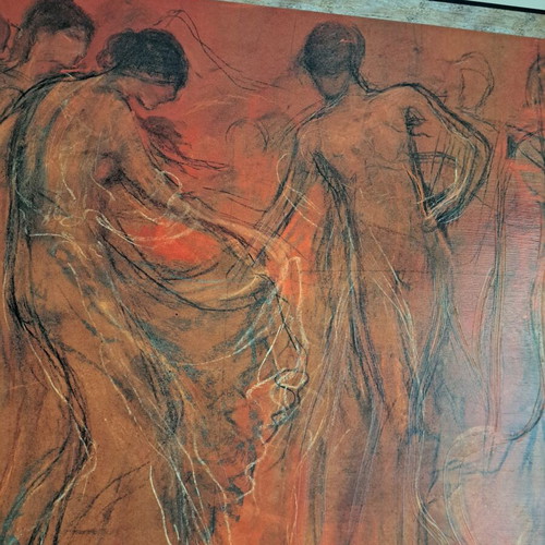 Bizart Dance of the Muses Oil Print on Canvas like new, framed 120×70 cm