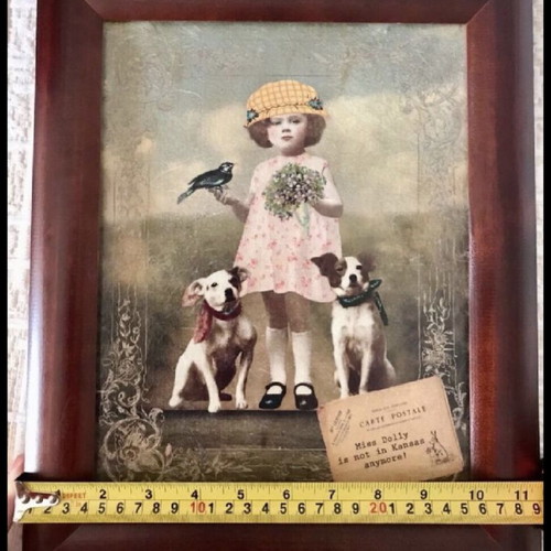 Vintage art prints used, set of 2, decoupage technique with children and dogs