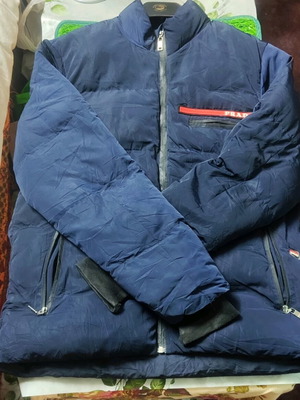 Prada Re-Nylon navy blue down jacket used, size 50