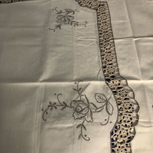 Hand-embroidered tablecloth new, light beige, 130x170 cm