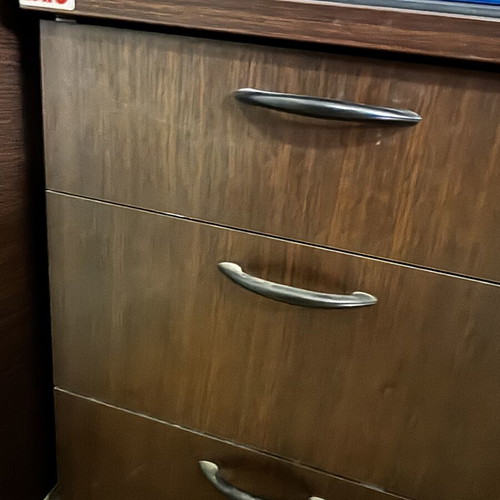 Sato Corner Desk with Drawer Unit like new, dark brown
