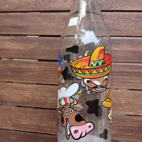 Happy Cow Glass Milk Bottle made in Italy like new