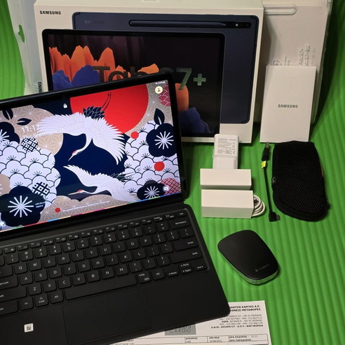 Samsung Galaxy Tab S7+ 12.4, Book Keyboard, Logitech T630, Slim Cover, Excellent Value-for-Money Package