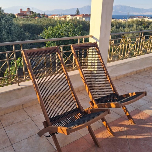 IKEA outdoor armchairs, set of 2, wood and black cord