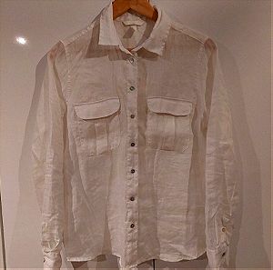 Λινό λευκό πουκάμισο με τσέπες 38
