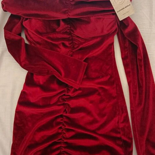 Velvet red short dress with off-shoulder new