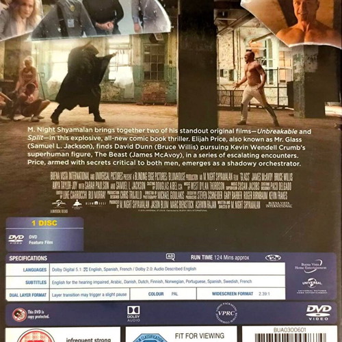 Glass DVD used, horror action movie with English subtitles