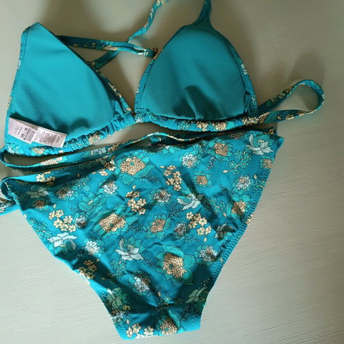 Marks and Spencer women's swimsuit used, blue with gold embroidery