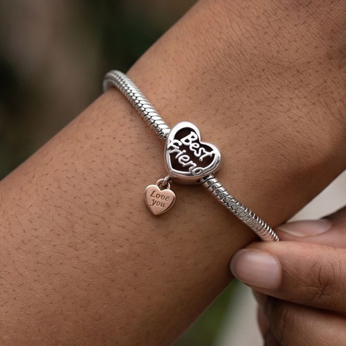 Charm Heart Best Friend silver S925 with pink gold plating new