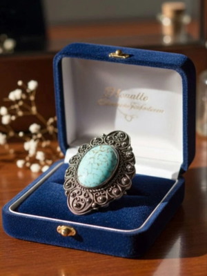 Μεγάλη Vintage Ασημένια Καρφίτσα με Πέτρα Τυρκουάζ μεταχειρισμένη