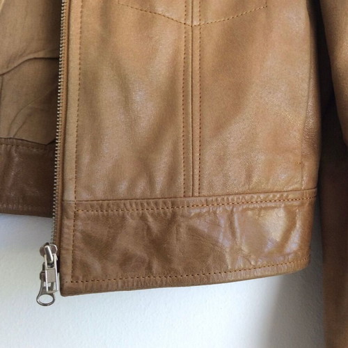 Women's Camel Leather Jacket Cropped used, size S/M, beige
