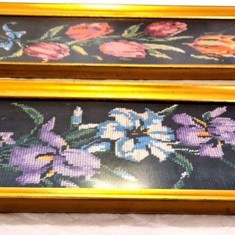 Handmade embroidered floral framed set of 2 with black background
