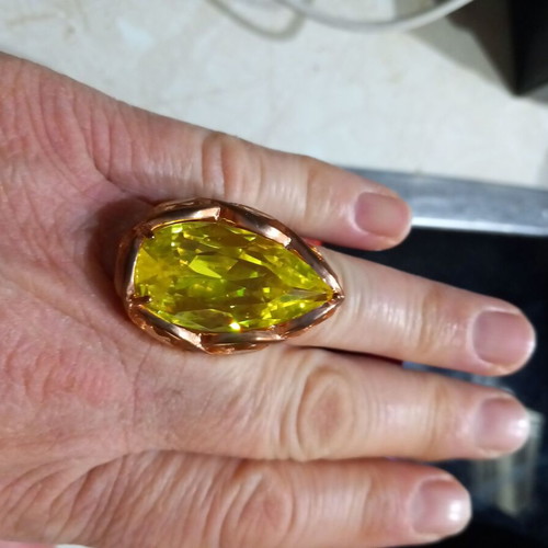 Women's ring size 58 with large green stone and zircons, like new