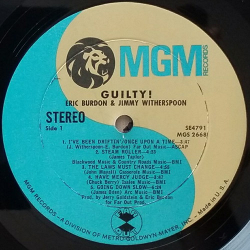 Guilty! vinyl LP used, blues by Eric Burdon & Jimmy Witherspoon
