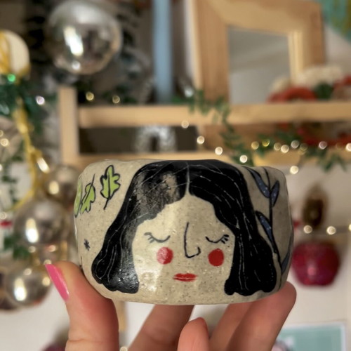 Whimsy ceramic botanical mug, handmade