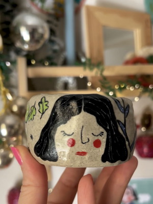 Whimsy ceramic botanical mug, handmade