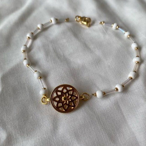 Boho anklet with 24K gold-plated mandala charm made to order