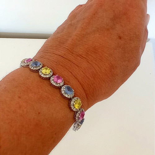 Galerie Tsangarakis Riviera bracelet used, platinum plated 925 silver with topaz and sapphires