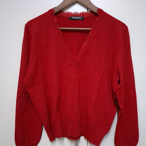 Betty Barclay red cardigan like new UK16 with lace detail