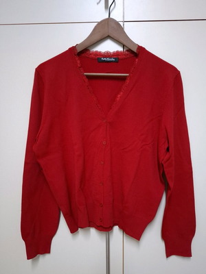 Betty Barclay red cardigan like new UK16 with lace detail