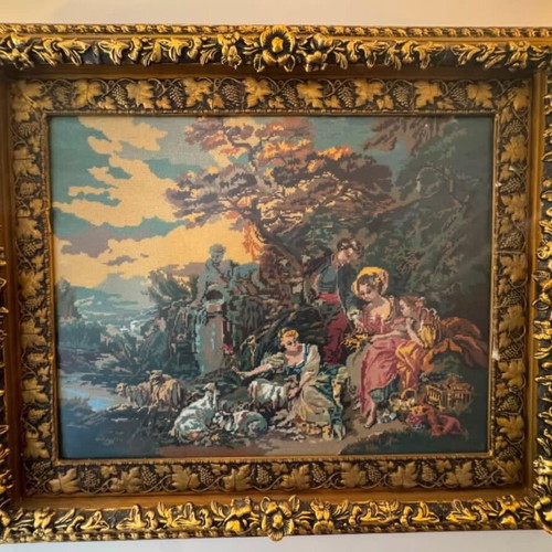 Gobelin embroidery textile painting like new, high quality