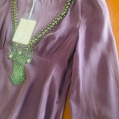 Lynn Adler silk dress new, size S, purple with bead embroidery