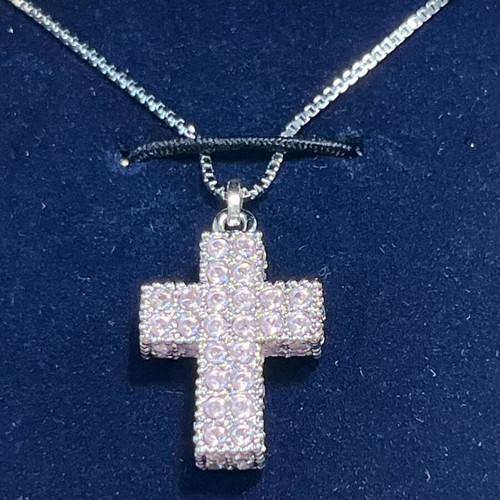 Κολιέ με διπλό σταυρό από κρύσταλλο Swarovski σαν καινούργιο, ασημί