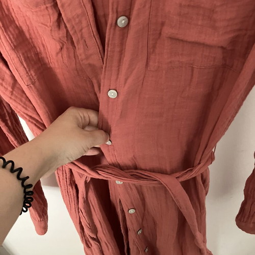 Cotton Linen Long Sleeve Dress Promod knee-length, like new, pink, M