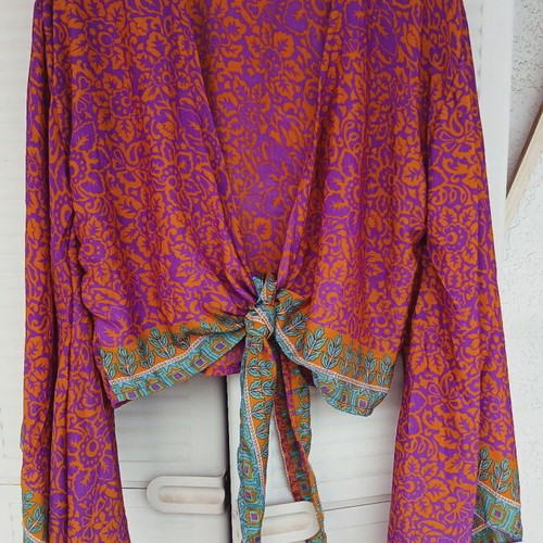Silk shirt, orange and purple, one size