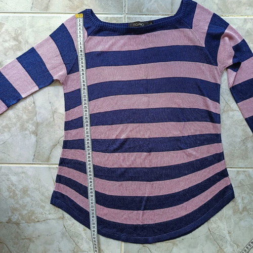 Figaro thin sweater, blue and pink, size L