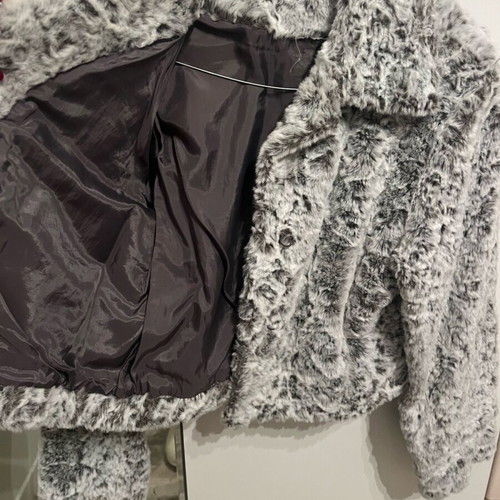 Faux fur women's coat like new, white and gray