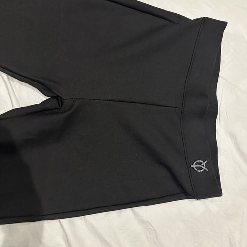 Black women's tregging pants with metallic monogram detail, L/XL
