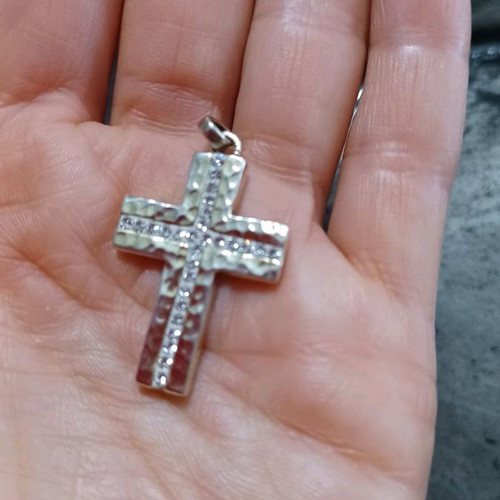 Silver cross gold plated with zircon, 3.5 cm