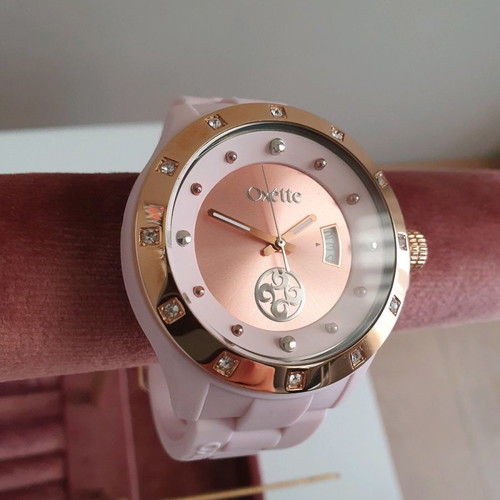Oxette pink women's watch with rubber strap and pink gold dial like new