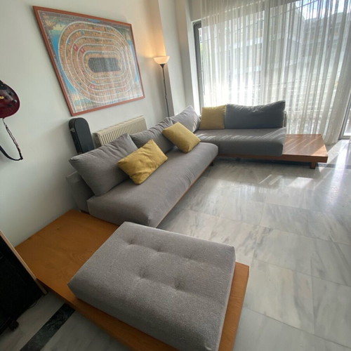 P-shaped sofa used, modular, solid wood