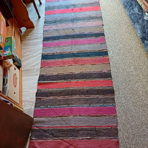 Traditional Handwoven Rag Rug like new, 80 cm × 3 m