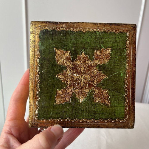 Κοσμηματοθήκη vintage ιταλική Florentine style μεταχειρισμένη, πράσινη-χρυσή