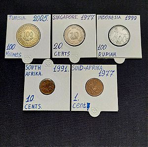 5 νομίσματα από διάφορες χώρες.
